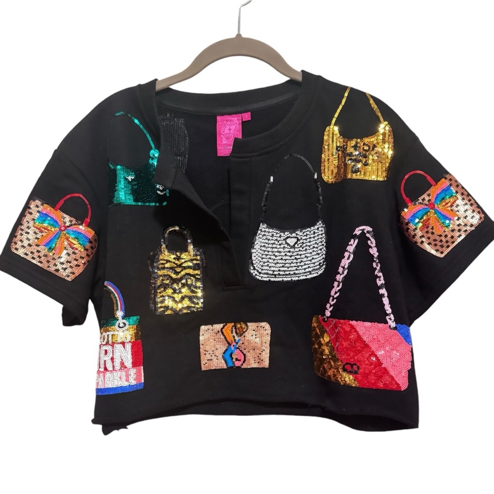Queen of Sparkles - black Purses Top - gorgeous sequin purses - size small